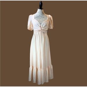 ASTR The Label Womens Large Twist Bust Tie Back Midi Dress Cream VNeck Open Back